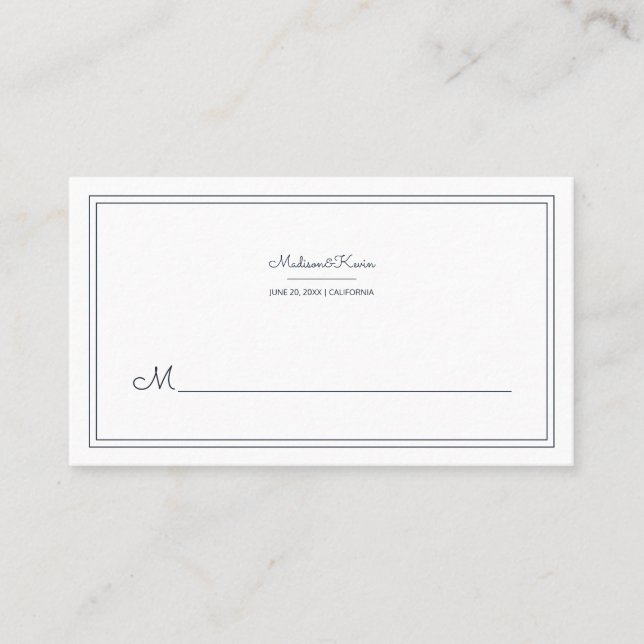 Minimalistische Cursive Script Wedding Platzkarte (Vorderseite)