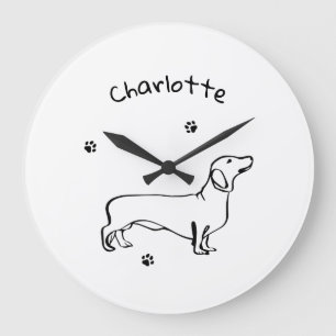Minimalistische Dackel - Ihr Text, Ihr Stil Große Wanduhr