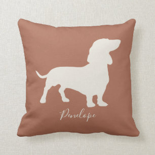 Minimalistische Dackel-Silhouette mit Namen Kissen