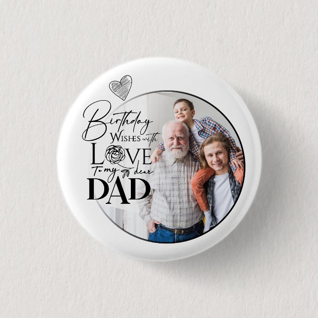 Minimalistische Dad-Birthday-Typografie-Foto Button (Vorderseite)