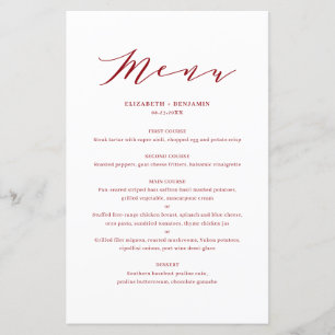 Minimalistische Dainty Script Red Wedding Menu Car