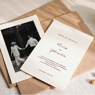 Minimalistische Deep Burgundy Foto-Hochzeit Einladung