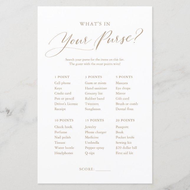 Minimalistische Dinge in Ihrem Purse Baby Shower G (Vorderseite)