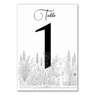 Minimalistische Doodle-Hochzeitstischnummern Tischnummer