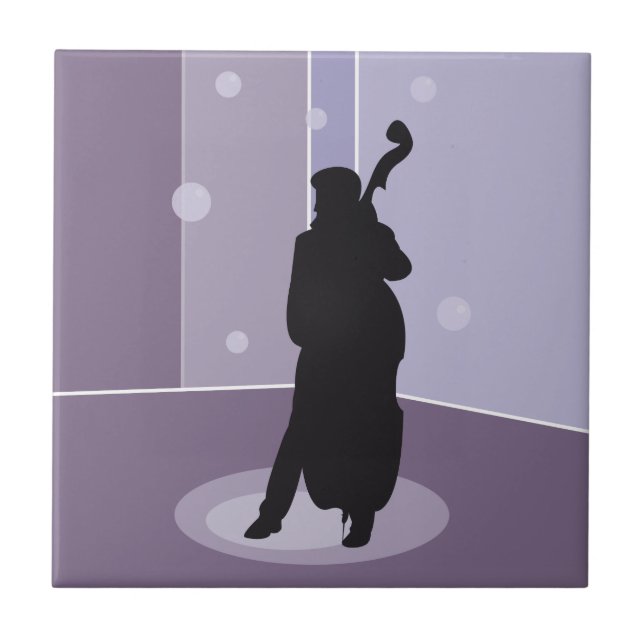 Minimalistische Double-Bass-Silhouette-Musik-Kunst Fliese (Vorderseite)