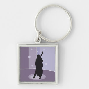 Minimalistische Double-Bass-Silhouette-Musik-Kunst Schlüsselanhänger