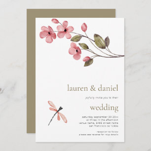 Minimalistische Dragonfly-Wildblume QR Blue Weddin Einladung