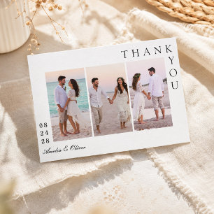 Minimalistische Drei-Foto-Collage-Hochzeit Dankeskarte