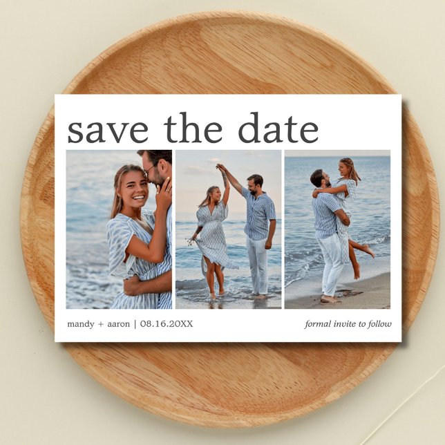 Minimalistische Drei-Foto-Hochzeit Save The Date (Minimalist Three Photo Wedding Save The Date)