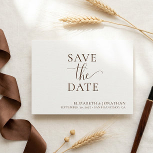 Minimalistische dunkelbraune Hochzeit-Save-The-Dat Einladung