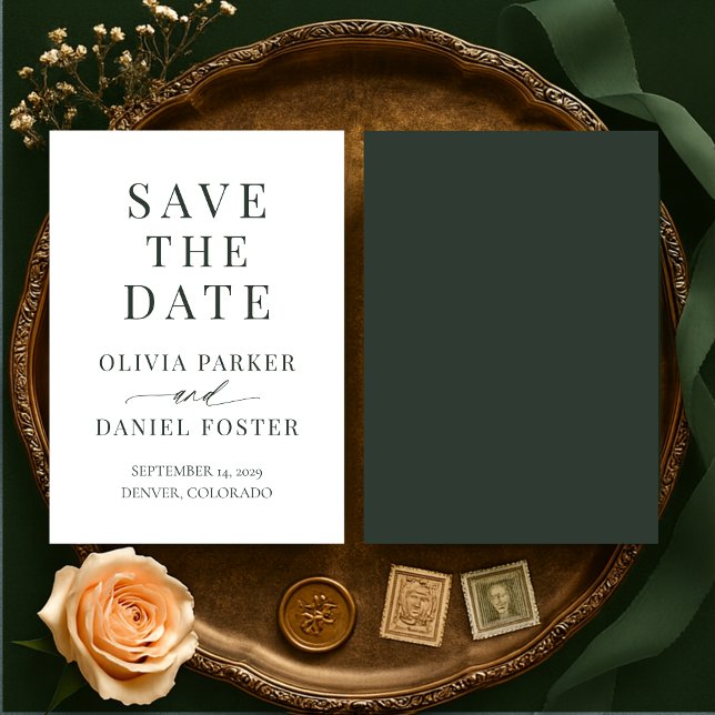 Minimalistische dunkelgrüne Hochzeit Save the Date (Von Creator hochgeladen)