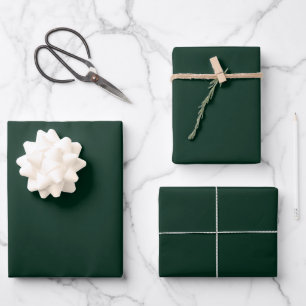 Minimalistische, dunkelgrüne Pinienholzplatten Geschenkpapier Set