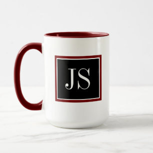 Minimalistische dunkelrote und schwarze Initialen Tasse
