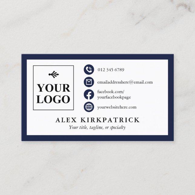 Minimalistische dunkle Navy Blue Icons Border & Yo Visitenkarte (Vorderseite)