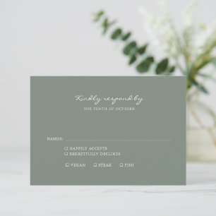 Minimalistische dunkle Sage Green Script Auswahl RSVP Karte