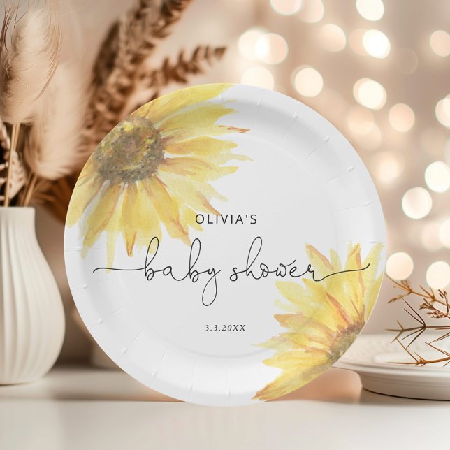 Minimalistische Dusche mit Sonnenblumen Pappteller (Von Creator hochgeladen)