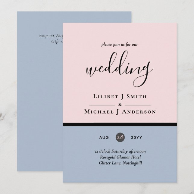 Minimalistische Dusty Blue Blush Pink Wedding (Vorne/Hinten)