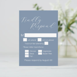 Minimalistische Dusty Blue Meal Choice Hochzeit RSVP Karte