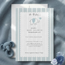 Minimalistische Dusty Blue Oh Baby Elefantenskizze