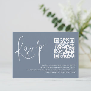 Minimalistische Dusty Blue Script QR Code Hochzeit RSVP Karte