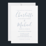 Minimalistische Dusty Blue Signature Script Hochze Einladung<br><div class="desc">Elegante,  staubblaue Untertiteleinladung mit prächtigen Stilnamen,  diese stilvolle dustig blaue und weiße Hochzeitseinladung kann mit Ihren Informationen in chic dusty blue Buchstabtering personalisiert werden. Entwickelt von Thisisnotme©</div>
