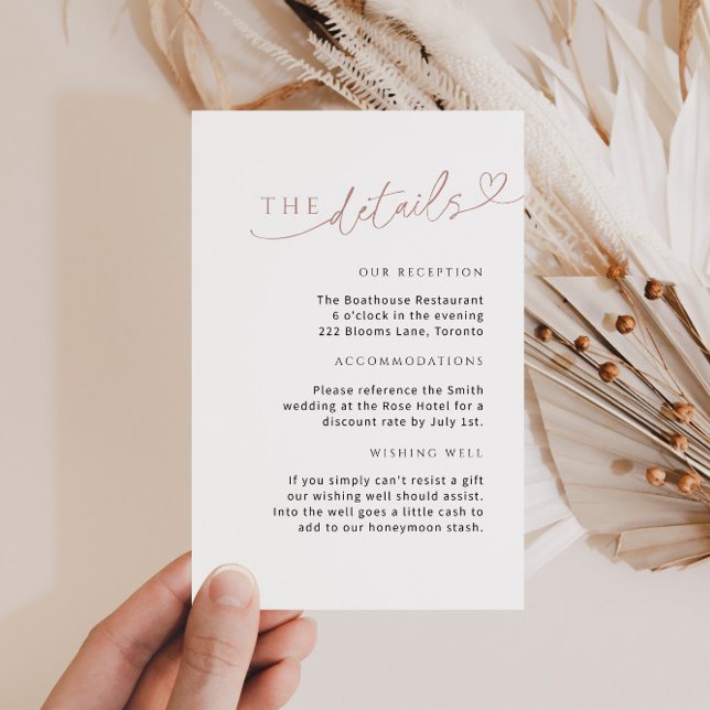 Minimalistische Dusty-Rose-Detailkarte mit Herz Begleitkarte (Von Creator hochgeladen)