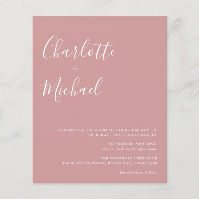 Minimalistische Dusty Rose Einladung (Vorderseite)