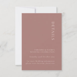 Minimalistische Dusty Rose Hochzeitsdetails Beilag Einladung