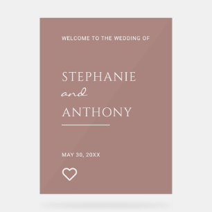 Minimalistische Dusty-Rose mit Heart Modern Weddin Acrylschild