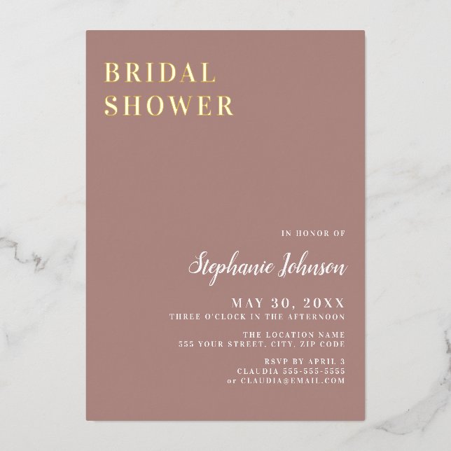 Minimalistische Dusty-Rose und weißes Brautparty Folieneinladung (Vorderseite)