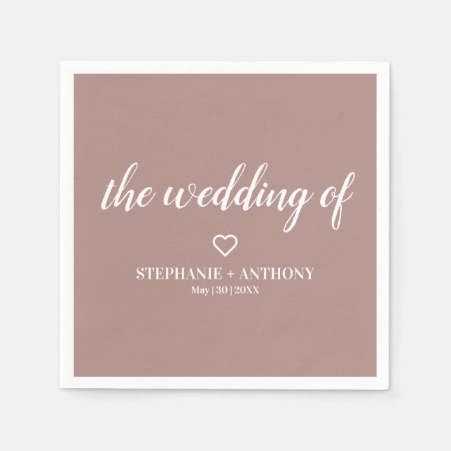 Minimalistische Dusty Rose und White Wedding Serviette (Vorderseite)