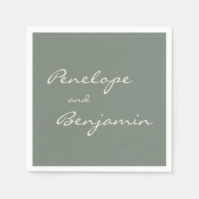 Minimalistische Dusty Sage Green Script Wedding Cu Serviette (Vorderseite)