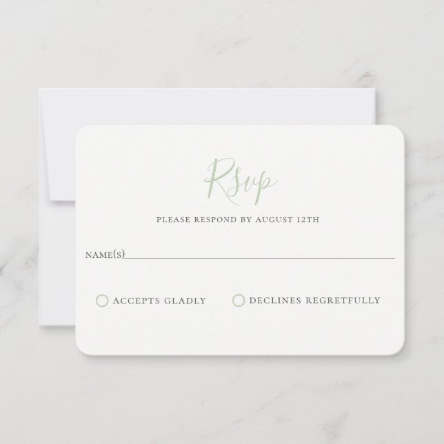 Minimalistische Dusty Sage Wedding RSVP Card (Vorderseite)