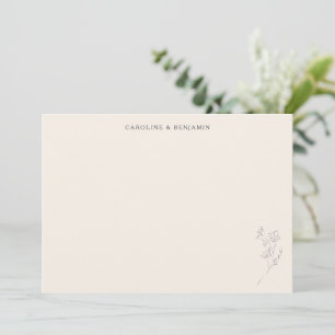 Minimalistische Ecru-Blumen-Linienkunst Elegante H Dankeskarte