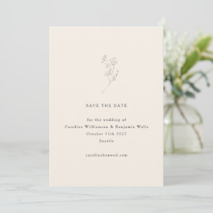 Minimalistische Ecru-Blumen-Linienkunst Elegante H Save The Date