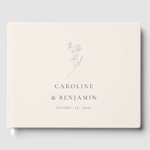 Minimalistische Ecru Floral Line Art Wedding Custo Gästebuch
