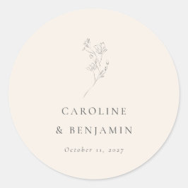 Minimalistische Ecru Floral Line Art Wedding Custo Runder Aufkleber