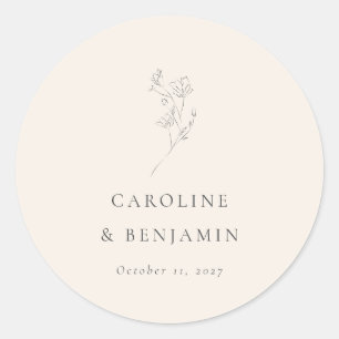 Minimalistische Ecru Floral Line Art Wedding Custo Runder Aufkleber