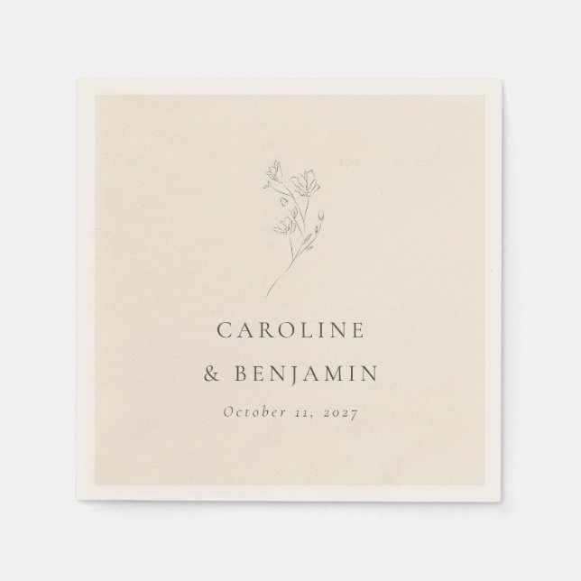 Minimalistische Ecru Floral Line Art Wedding Custo Serviette (Vorderseite)