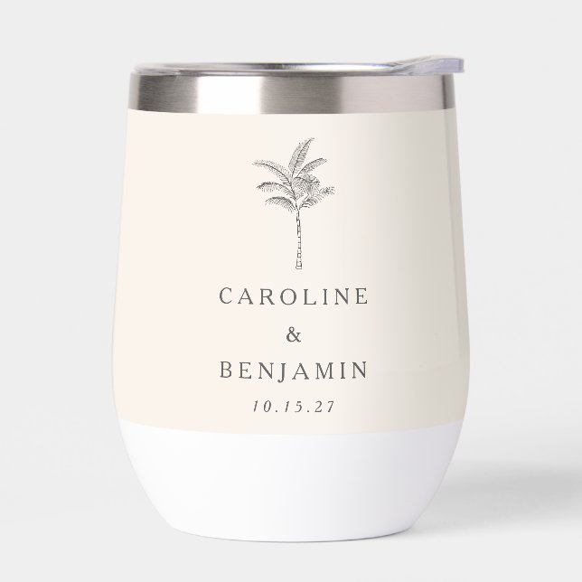 Minimalistische Ecru Palm Tree Line Kunst Hochzeit (Links)