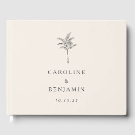Minimalistische Ecru Palm Tree Line Kunst Hochzeit Gästebuch