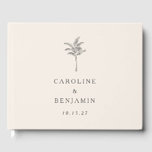 Minimalistische Ecru Palm Tree Line Kunst Hochzeit Gästebuch