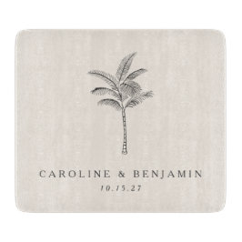 Minimalistische Ecru Palm Tree Line Kunst Hochzeit Schneidebrett