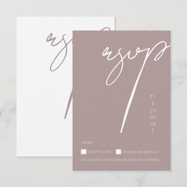 Minimalistische Eggplant Script Typografy Wedding RSVP Karte (Vorne/Hinten)