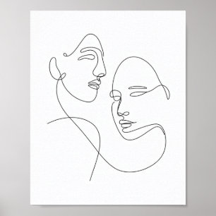 Minimalistische eine Linie, die zwei Gesichter Zei Poster