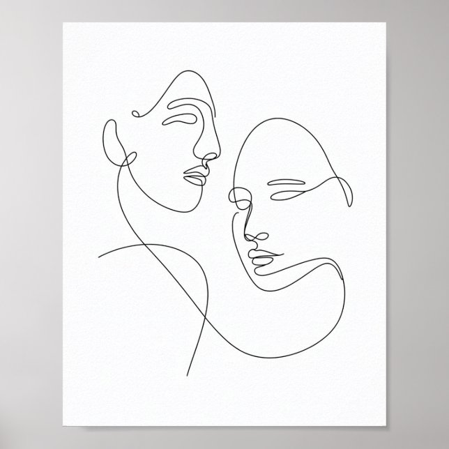 Minimalistische eine Linie, die zwei Gesichter Zei Poster (Vorne)