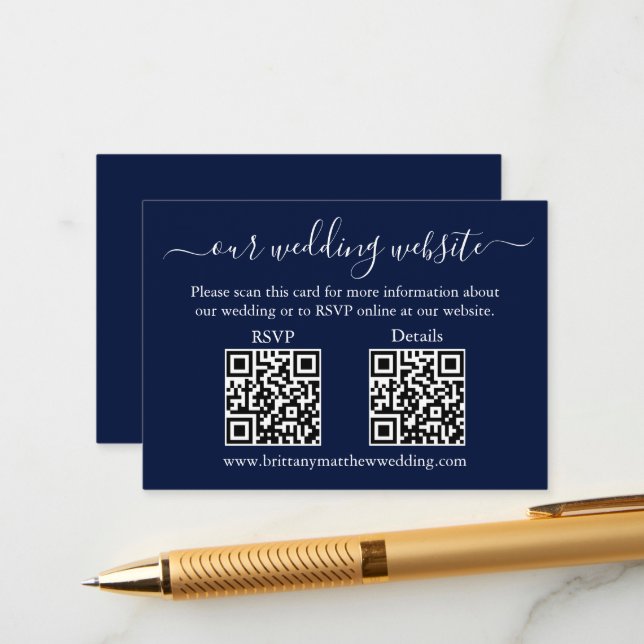Minimalistische einfache 2 QR-Hochzeiten RSVP Deta Begleitkarte (Vorderseite/Rückseite Beispiel)