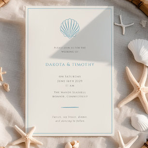 Minimalistische einfache blaue Muschel-Hochzeitsei Einladung