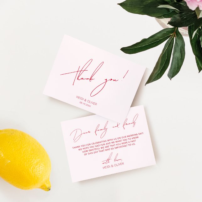 Minimalistische Einfache Blush Pink & Red Dankesch Dankeskarte (Von Creator hochgeladen)