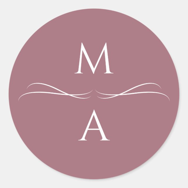 Minimalistische Einfache Dusty-Rose-Initialen Runder Aufkleber (Vorderseite)